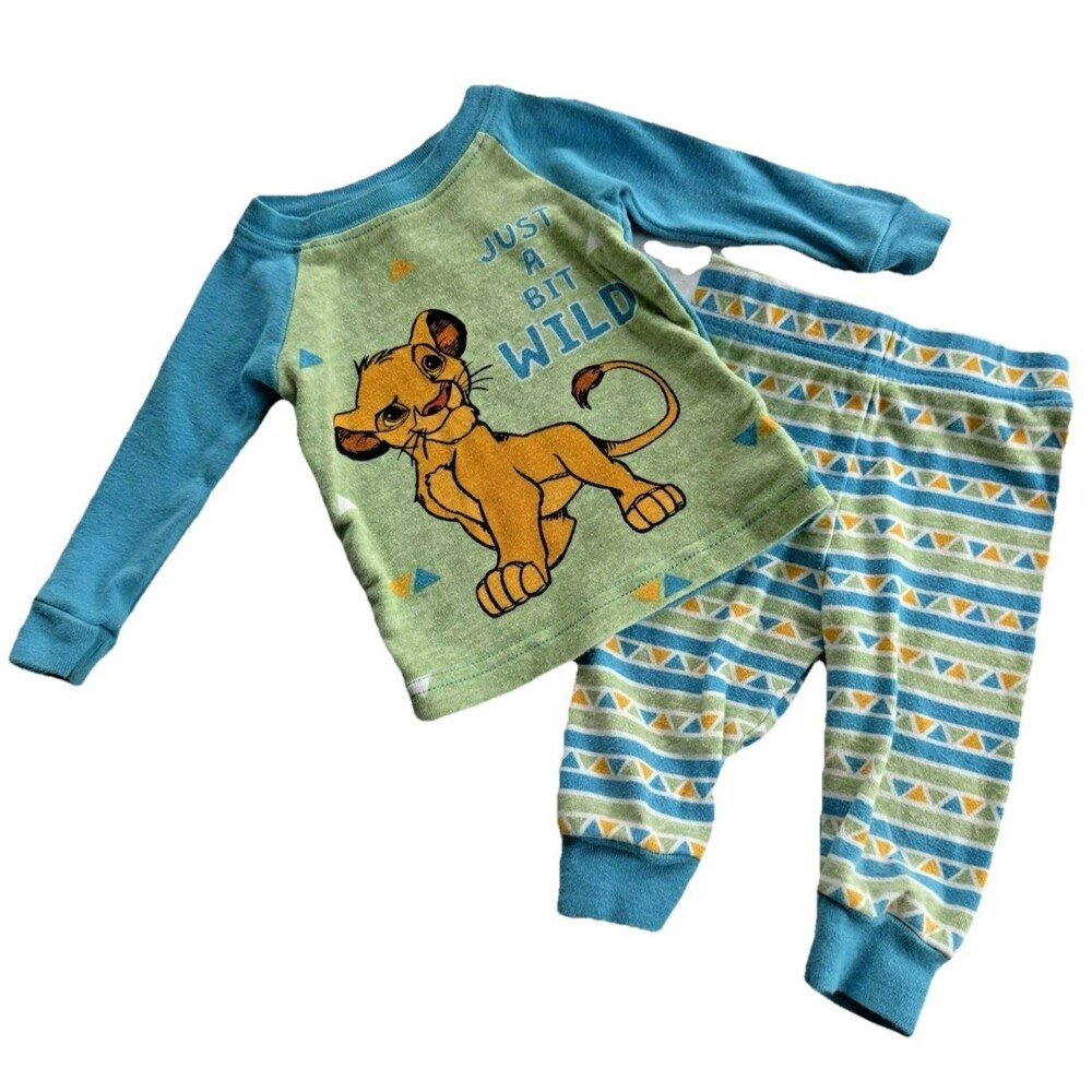 Baby Boys Disney Lion King Pajamas Simba Cotton Just a Bit Wild Blue Green Sz 9M